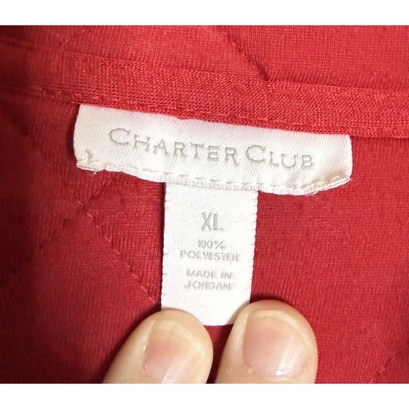 Charter Club Womens XL Red Quilted Jacket Coat Full Zip Pockets Preppy Going Out - Picture 4 of 7